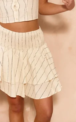 Online PrettyLittleThing Striped Tiered Floaty Mini Skirt Monochrome