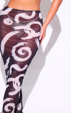 Monochrome Swirl Mesh Maxi Beach Skirt