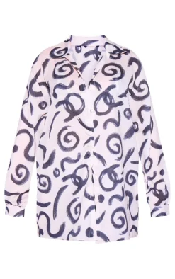 Monochrome Swirl Oversized Beach Shirt