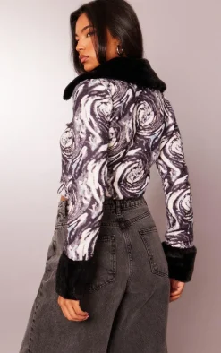 PrettyLittleThing Cardigans*Swirl Print Faux Fur Zip Up Knit Cardigan