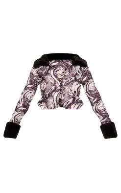 PrettyLittleThing Cardigans*Swirl Print Faux Fur Zip Up Knit Cardigan
