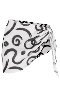 Monochrome Swirl Print Textured Mini Beach Sarong