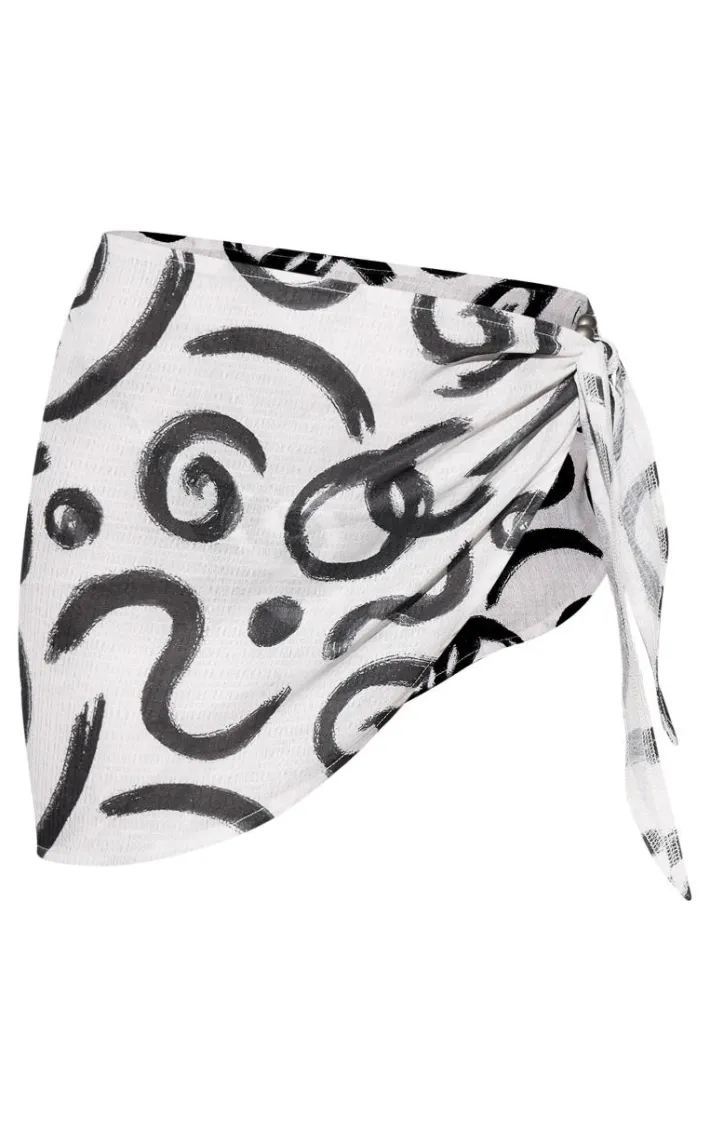Monochrome Swirl Print Textured Mini Beach Sarong