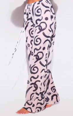 Monochrome Swirl Wide Leg Beach Pants