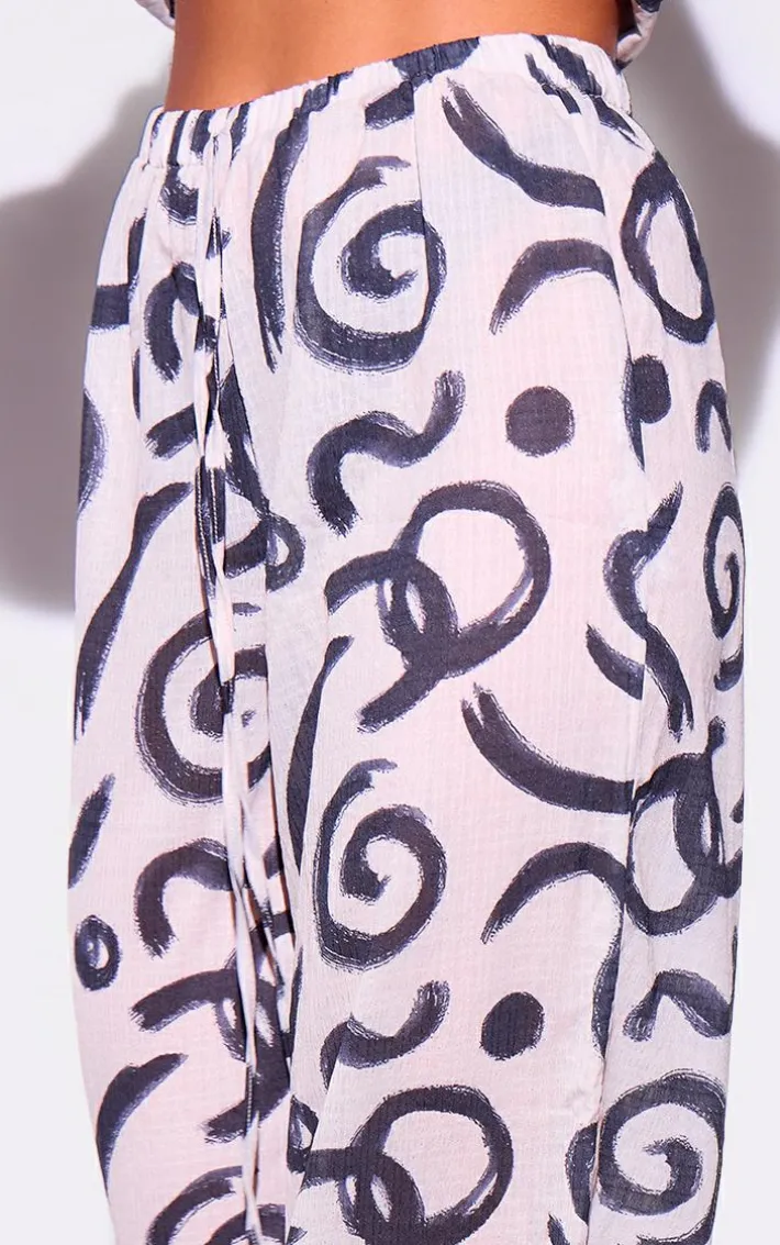 Monochrome Swirl Wide Leg Beach Pants