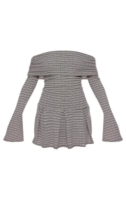 Textured Bardot Flared Sleeve Shift Dress-PrettyLittleThing Clearance