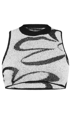 Sale PrettyLittleThing Towel Knit Flower Detail Racer Crop Top Monochrome