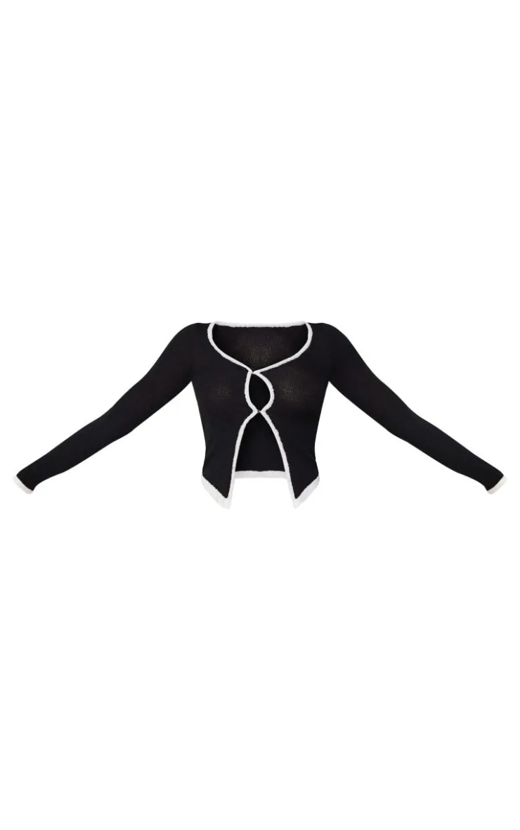 PrettyLittleThing Knitted Tops*Towel Knitted Contrast Keyhole Top