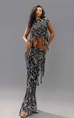 New PrettyLittleThing Twist Marl Knit Open Back Crop Top Monochrome