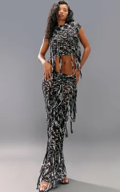 Best PrettyLittleThing Twist Marl Knit Maxi Skirt Monochrome