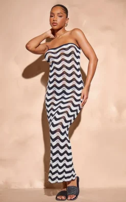 Wave Knit Bandeau Maxi Dress-PrettyLittleThing Sale