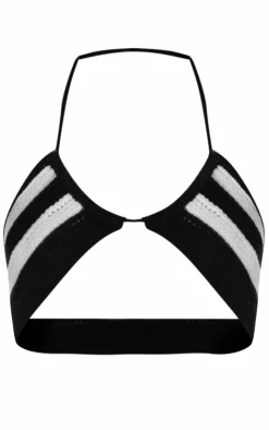 Sale PrettyLittleThing Wave Knit Cross Front Bralet Monochrome