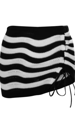 Outlet PrettyLittleThing Wave Knit Side Tie Mini Skirt Monochrome