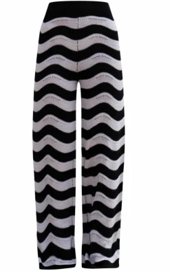Sale PrettyLittleThing Wave Knit Wide Leg Pants Monochrome
