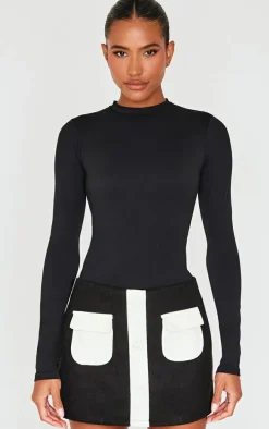 Monochrome Wool Look Contrast Detail A Line Mini Skirt