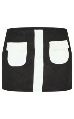 Monochrome Wool Look Contrast Detail A Line Mini Skirt