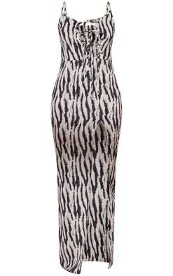 Zebra Print Asymmetric Tie Strappy Midaxi Dress-PrettyLittleThing Best