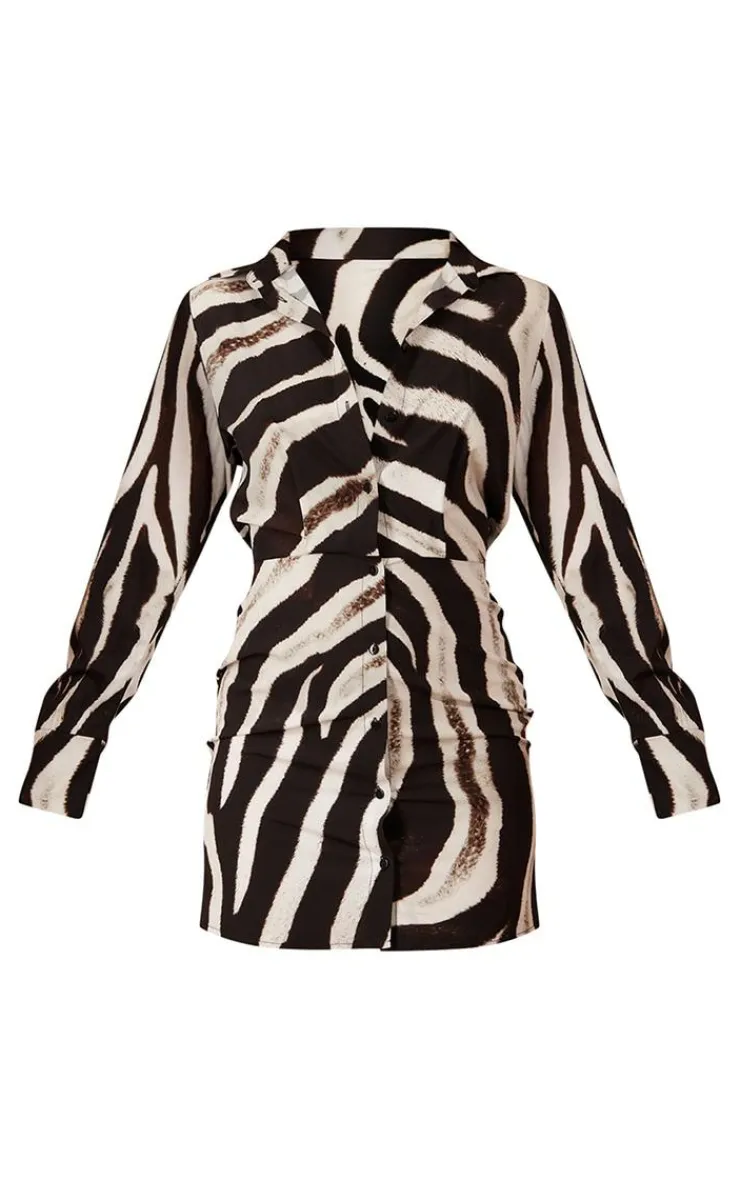 Zebra Print Long Sleeve Shirt Dress-PrettyLittleThing Discount