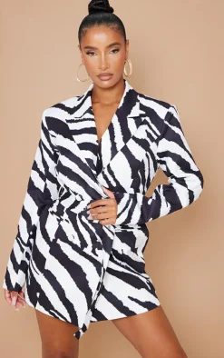 Zebra Print Structured Tie Waist Blazer Dress-PrettyLittleThing Hot