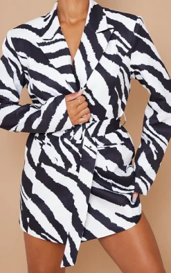 Zebra Print Structured Tie Waist Blazer Dress-PrettyLittleThing Hot