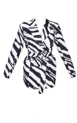 Zebra Print Structured Tie Waist Blazer Dress-PrettyLittleThing Hot