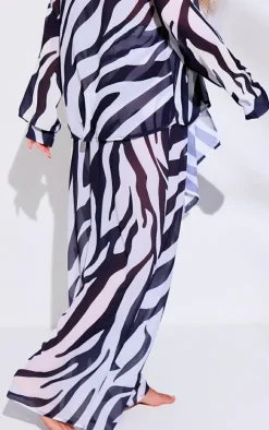 Monochrome Zebra Print Wide Leg Beach Pants