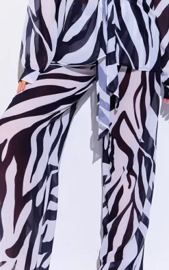 Monochrome Zebra Print Wide Leg Beach Pants