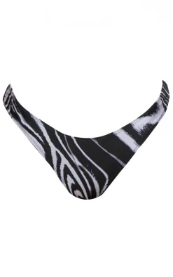 Monochrome Zebra Swirl Print Bikini Bottoms