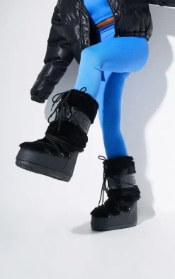 PrettyLittleThing Black Boots*MOON BOOT Faux Fur Classic