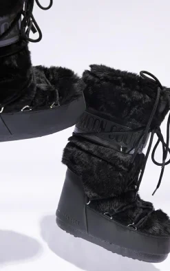 PrettyLittleThing Black Boots*MOON BOOT Faux Fur Classic
