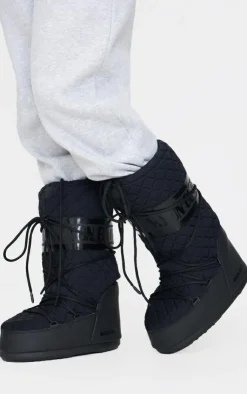 PrettyLittleThing Black Boots*MOON BOOT Icon Quilt Boots