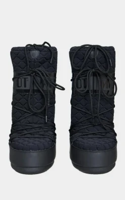 PrettyLittleThing Black Boots*MOON BOOT Icon Quilt Boots