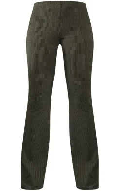 Outlet PrettyLittleThing Two Tone Rib High Waist Flares Moss Khaki