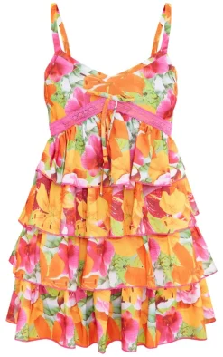 Abstract Floral Tiered Frill Shift Dress-PrettyLittleThing Clearance