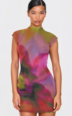 Abstract Mesh Print Mini Dress-PrettyLittleThing Outlet