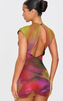Abstract Mesh Print Mini Dress-PrettyLittleThing Outlet
