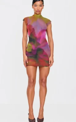 Abstract Mesh Print Mini Dress-PrettyLittleThing Outlet