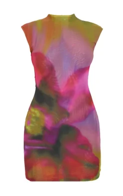 Abstract Mesh Print Mini Dress-PrettyLittleThing Outlet