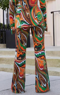 Outlet PrettyLittleThing Abstract Print Chiffon Flare Pants Multi