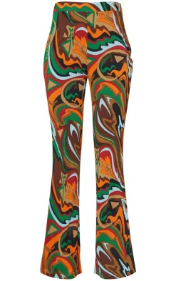 Outlet PrettyLittleThing Abstract Print Chiffon Flare Pants Multi
