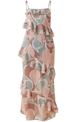 Abstract Print Chiffon Frill Detail Maxi Dress-PrettyLittleThing Sale