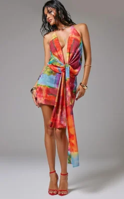 Discount PrettyLittleThing Abstract Print Chiffon Mini Skirt Multi