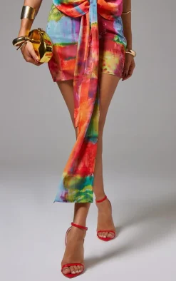 Discount PrettyLittleThing Abstract Print Chiffon Mini Skirt Multi