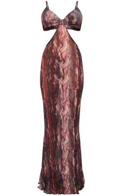 Abstract Print Crinkle Mesh Cut Out Maxi Dress-PrettyLittleThing New