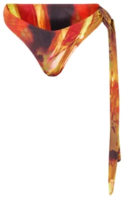 Multi Abstract Print High Leg Tie Side Bikini Bottoms