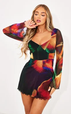 Abstract Print Mesh Underbust Detail Shift Dress-PrettyLittleThing Best