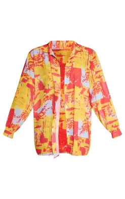 Multi Abstract Print Oversized Beach Shirt