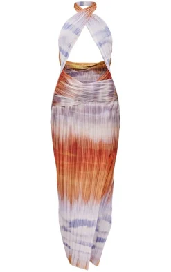 Abstract Print Plisse Cross Neck Cut Out Midaxi Dress-PrettyLittleThing Best
