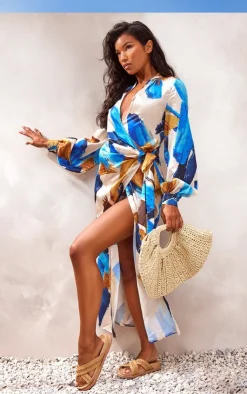 Abstract Print Satin Wrap Midaxi Dress-PrettyLittleThing Best