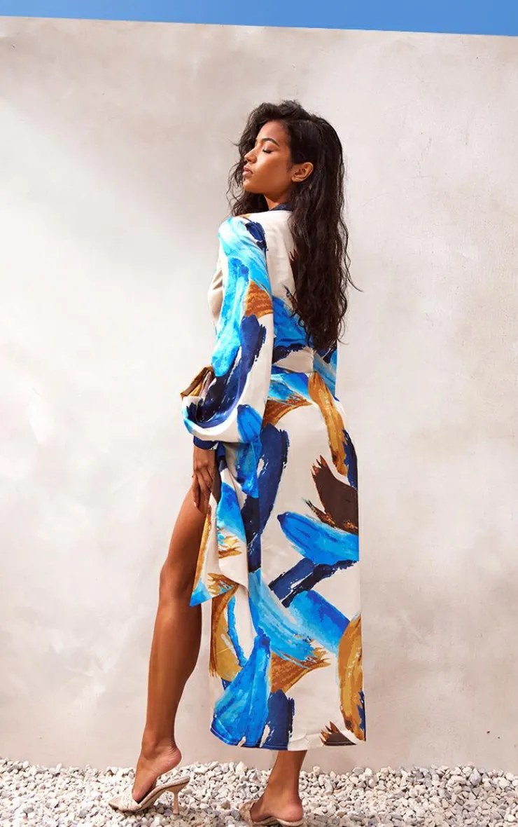 Abstract Print Satin Wrap Midaxi Dress-PrettyLittleThing Best